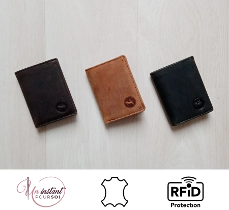 Portefeuille mini en cuir gras vieilli RFID "MATIS"