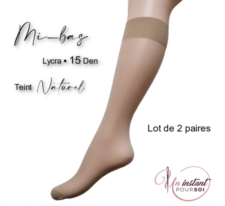 Mi-bas 15 Den • Naturel • Pack 2 paires