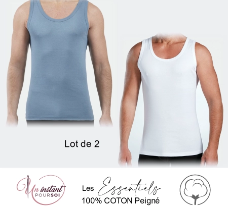 Débardeur Marcel "Les Essentiels" 1 océan + 1 blanc