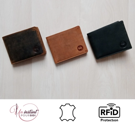 Porte-monnaie & cartes cuir gras vieilli RFID "MIKY"