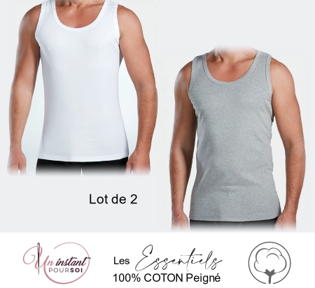 Débardeur Marcel "Les Essentiels" 1 blanc + 1 gris chiné