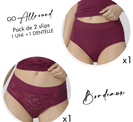 "PRETTY" Bordeaux DUO slips : uni & dentelle